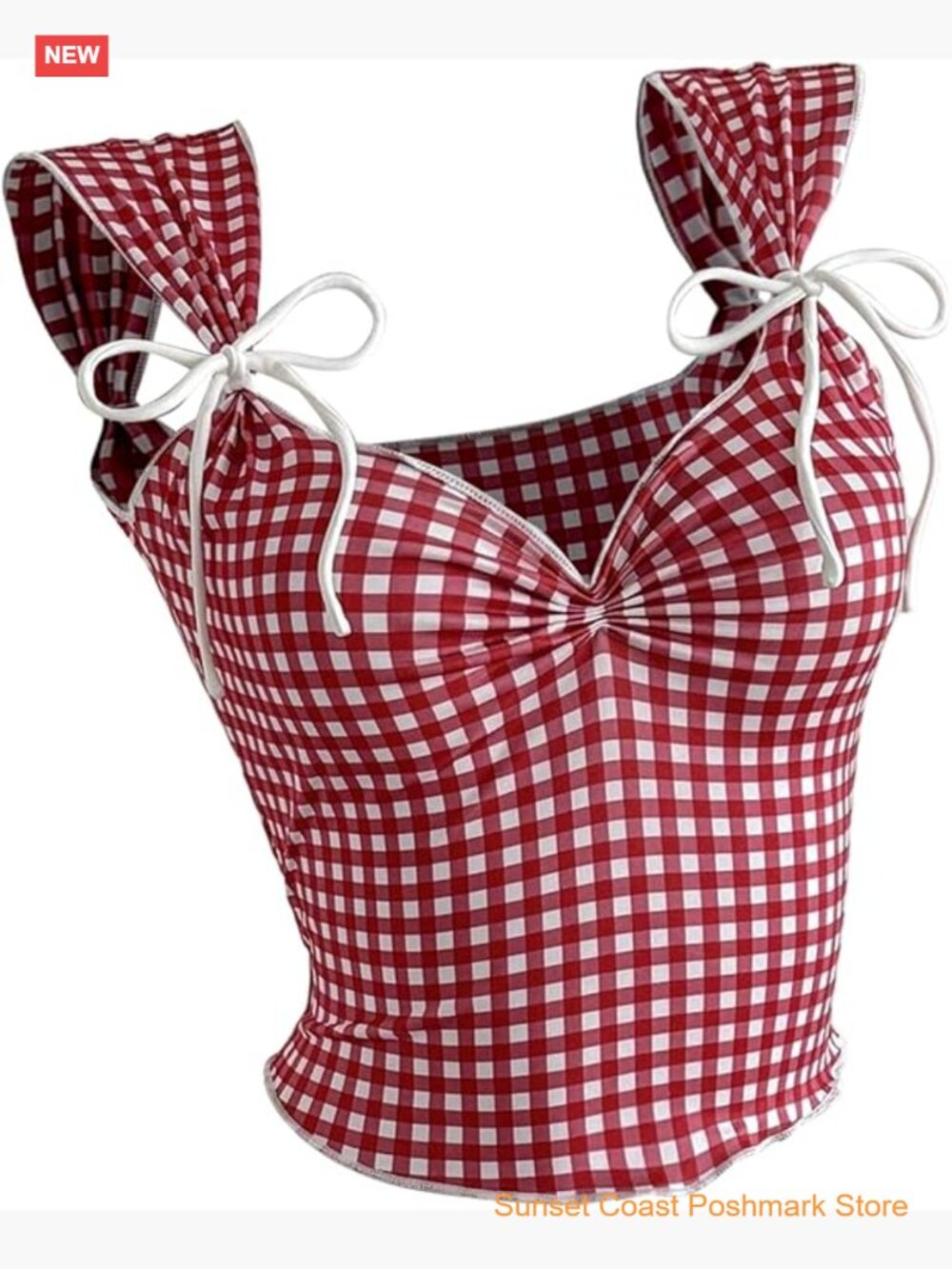 Y2K Gingham Crop Top Tie Front Sweetheart Neckline Tank Top Summer Outing